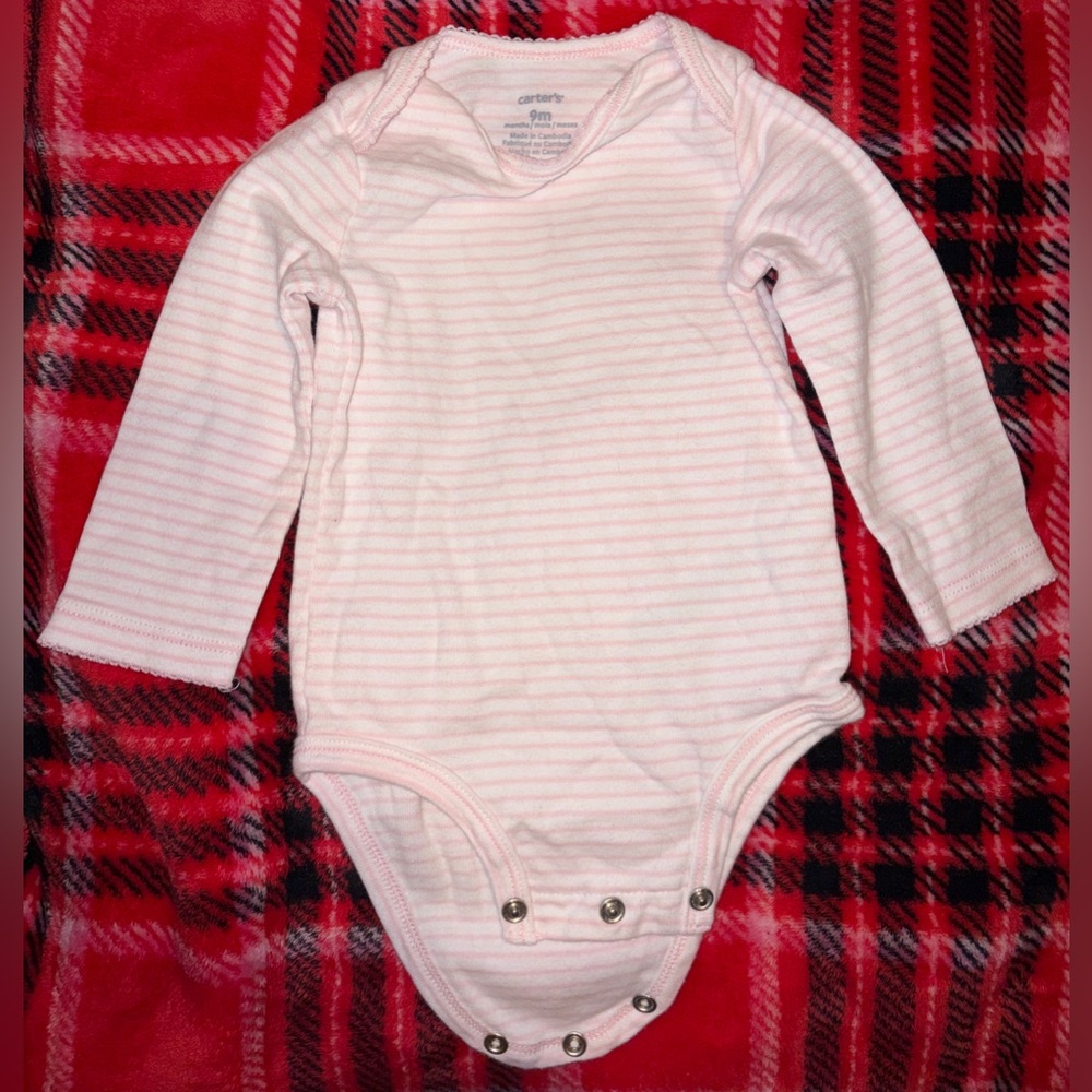 Carter's Soft Pink & White Candy Striped Long Sleeve Bodysuit